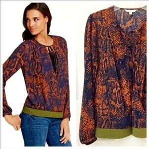 CAbi Border Wrap Python Print Blouse In Orange & Blue Snakeskin Size M EUC